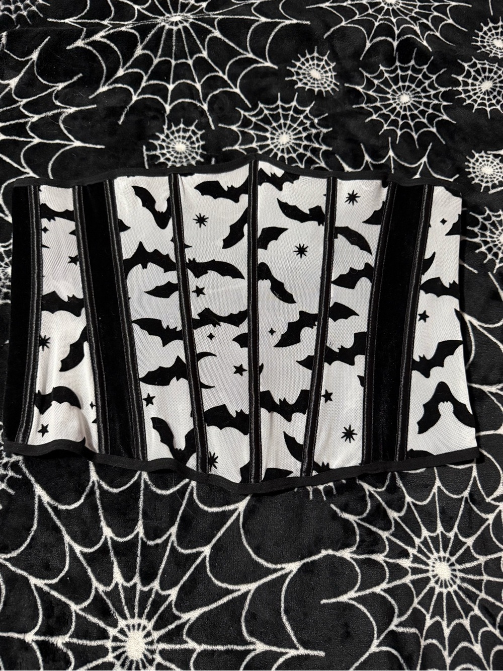 Black and White Bat-Print Waist Cincher Corset